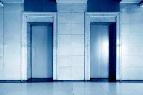Blue elevator entrance Stock Photos