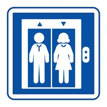 Blue Elevator Sign. Vector Icon. Lifting Machine for Moving People and Good.. Stock Illustration