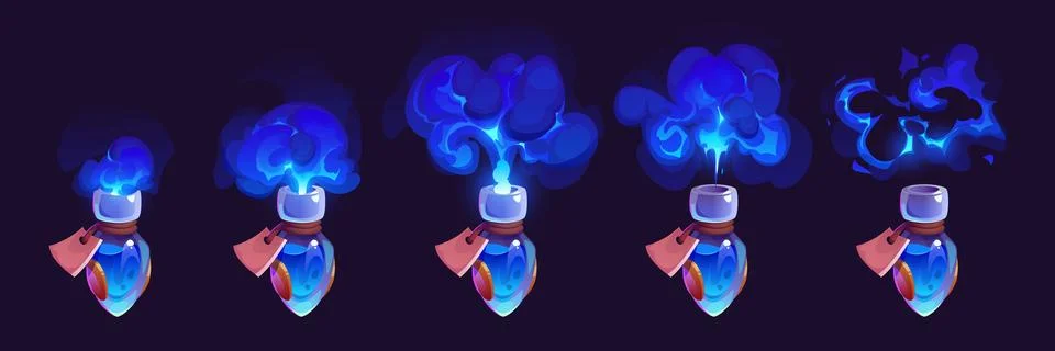 Blue elixir bottle with gas cloud puff effect Stock Illustration
