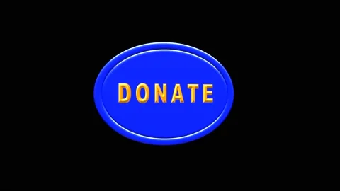 Blue elliptical button with golden text DONATION. Donate Icon on black Vídeo Stock 147123244