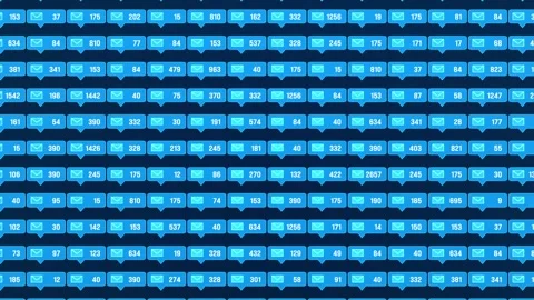 Blue email accounts, number of mails in the inbox, communication network. Stock Footage 319986928