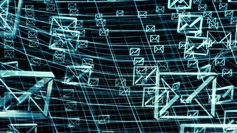Blue email icons floating on grid Stock-Footage 307836627