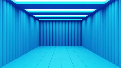 Blue Empty Interior Space Room with Modern Roof Design, 3D Rendering Видео 194088550