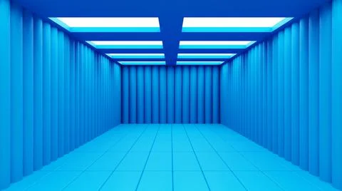 Blue Empty Interior Space Room Studio Background With Modern Roof Design Illustrazione stock