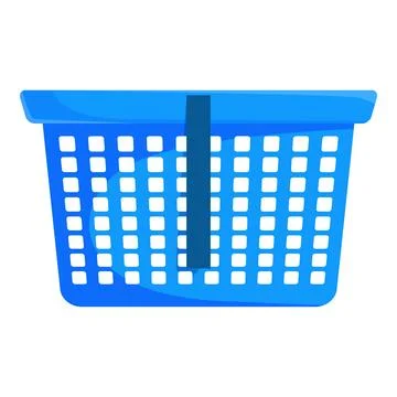 Blue empty laundry basket standing up with black label Stock Illustration