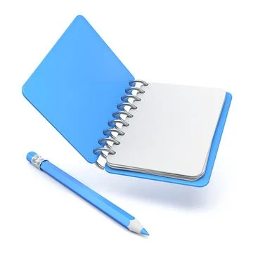 Blue empty notepad with blue pencil 3D Stock Illustration