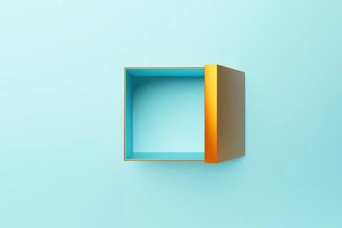 Blue empty packaging box - open mockup isolated on monochrome background. 3d  イラスト素材