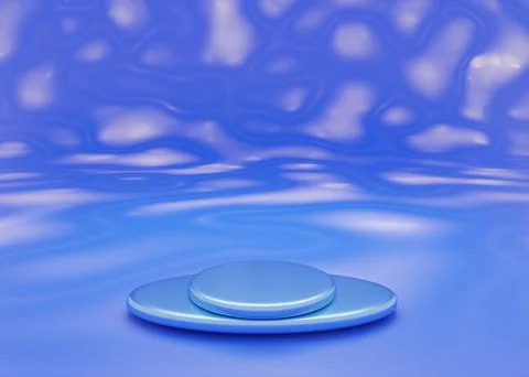 Blue empty product showcase podium over blue background. Concept of marketing Stock Illustration