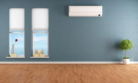 Blue empty room with air conditioner Stock Illustration