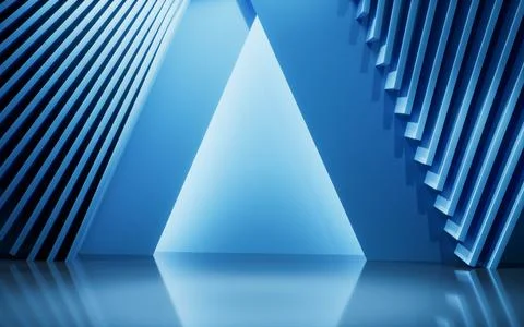 Blue empty room with geometry structure, 3d rendering. Stock Illustration