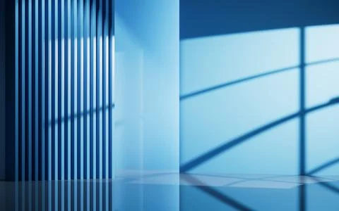 Blue empty room with geometry structure, 3d rendering. Stock Photos