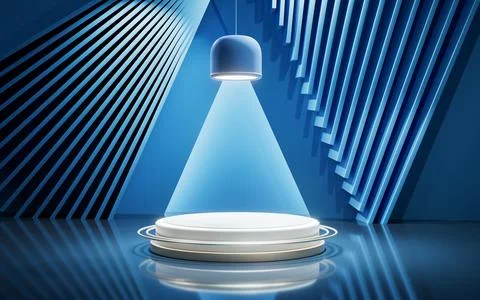 Blue empty room with geometry structure, 3d rendering. Stock Photos