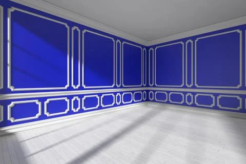 Blue empty room with white molding and parquet floor Stock Illustration