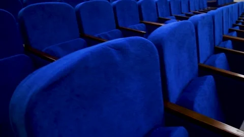 Blue empty seats in the audience prepared for the participants of the confe.. Stock Footage 281508195