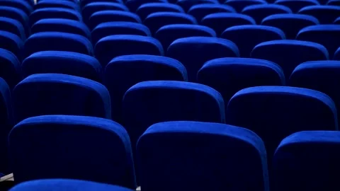 Blue empty seats in the audience prepared for the participants of the confe.. Stock Footage 281508204