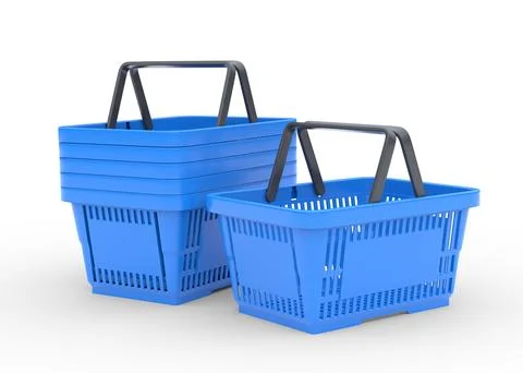 Blue empty shopping baskets isolated on white background Stock Illustration