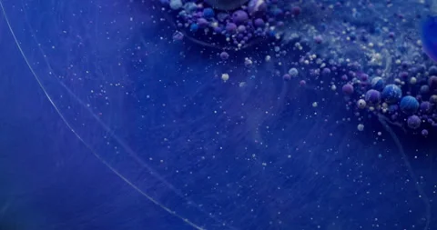 Blue emulsion oil bubbles multicolor liquid paint Video stock 303653844