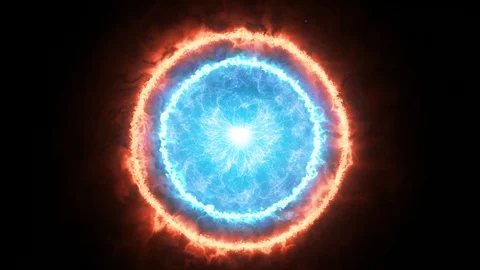 Blue Energetic Sphere In The Dark Space Shooting By Fiery Rings Video stock 122683767