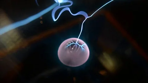 Blue energy abstract with a spherical plasma look radiating electric rays Stock Footage 74299968