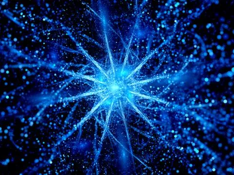 Blue energy ball with rays in space with particles 스톡 일러스트