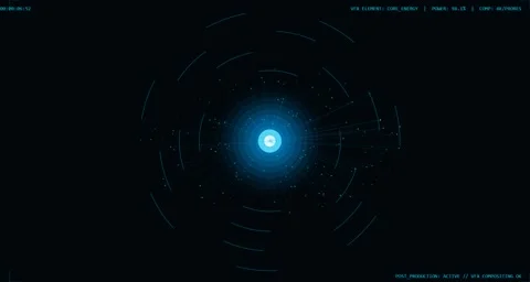 Blue Energy Core HUD Interface with Radial Data Scanner Stock Footage 340912313