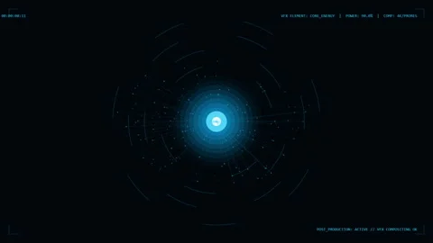 Blue Energy Core HUD Interface with Radial Data Scanner Stock Footage 340912331