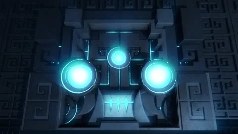 Blue-Energy Guardian Embedded in Ancient Wall Stock Footage 307493407