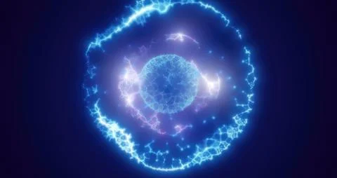Blue energy magic circle, sphere, ball made of futuristic waves and lines of  Illustrazione stock