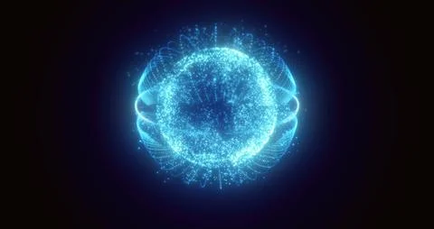 Blue energy magic circle sphere ball of futuristic waves and lines of parti.. Stock Illustration