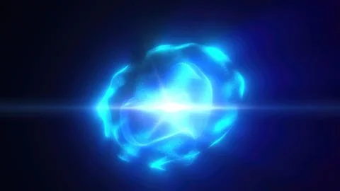 Blue energy magic sphere round high-tech digital ball core of light rays wave Foto stock