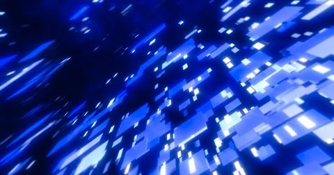 Blue energy squares and rectangles particles magic glowing hi-tech futurist.. Stock Photos