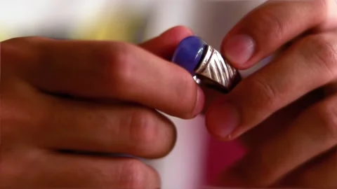 Blue engagement man ring close up with hands Stock Footage 158531876