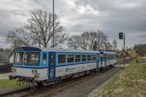 Blue engine train in Moravia cloudy day in Vitkov CZ 03 09 2024 Stock Photos