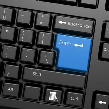 Blue enter button in black keyboard Stock Illustration