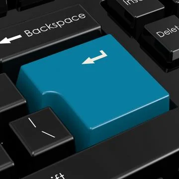 Blue enter button in black keyboard Stock Illustration