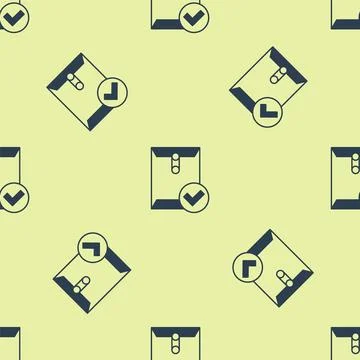 Blue Envelope and check mark icon isolated seamless pattern on yellow backg.. イラスト素材
