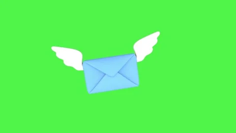 Blue envelope flaps its white wings in place on a chromakey background Stock Footage 341336987