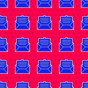Blue Envelope icon isolated seamless pattern on red background. Email message Stock Illustration
