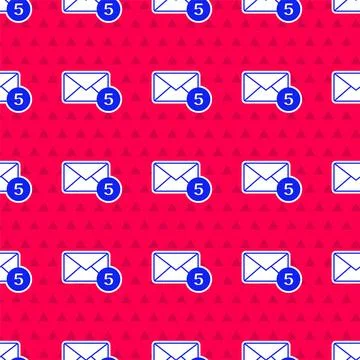 Blue Envelope icon isolated seamless pattern on red background. Received message Stock Illustration