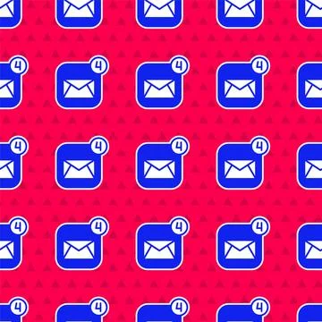 Blue Envelope icon isolated seamless pattern on red background. Received message Stock Illustration