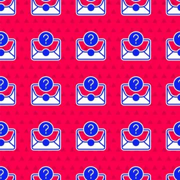 Blue Envelope with question mark icon isolated seamless pattern on red イラスト素材