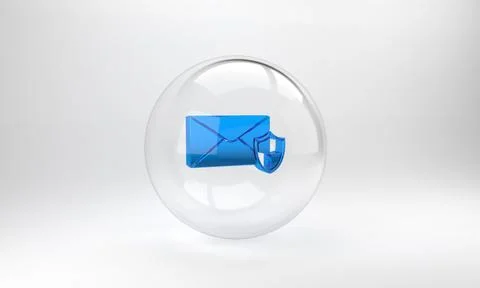 Blue Envelope with shield icon isolated on grey background. Insurance concept Stock Illustration