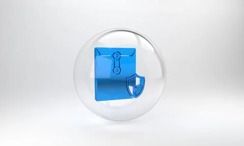 Blue Envelope with shield icon isolated on grey background. Insurance concept 스톡 일러스트