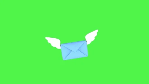 Blue envelope with white wings flies diagonally upward across a chromakey Stock Footage 341336985