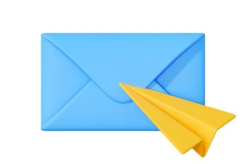 Blue envelope with yellow paper plane illustration Stock Illustration
