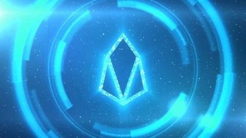 Blue EOS symbol on space background with HUD elements. Seamless loop. Stock Footage 118013991