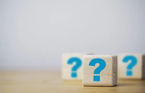 Blue equation mark print screen on wooden cube block for creative Question .. Stock Illustration