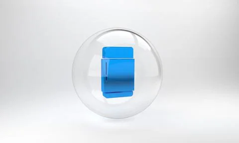 Blue Eraser or rubber icon isolated on grey background. Glass circle button.  Illustrazione stock