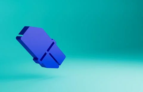 Blue Eraser or rubber icon isolated on blue background. Minimalism concept. 3D Illustrazione stock