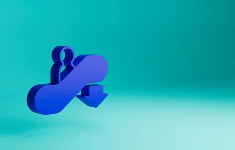 Blue Escalator down icon isolated on blue background. Minimalism concept. 3D イラスト素材